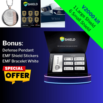 EMF Home Protection System (With Free Pendant & 6 Pack Shield Stickers & White Bracelet) - Webinar V2000 Kit Bundle